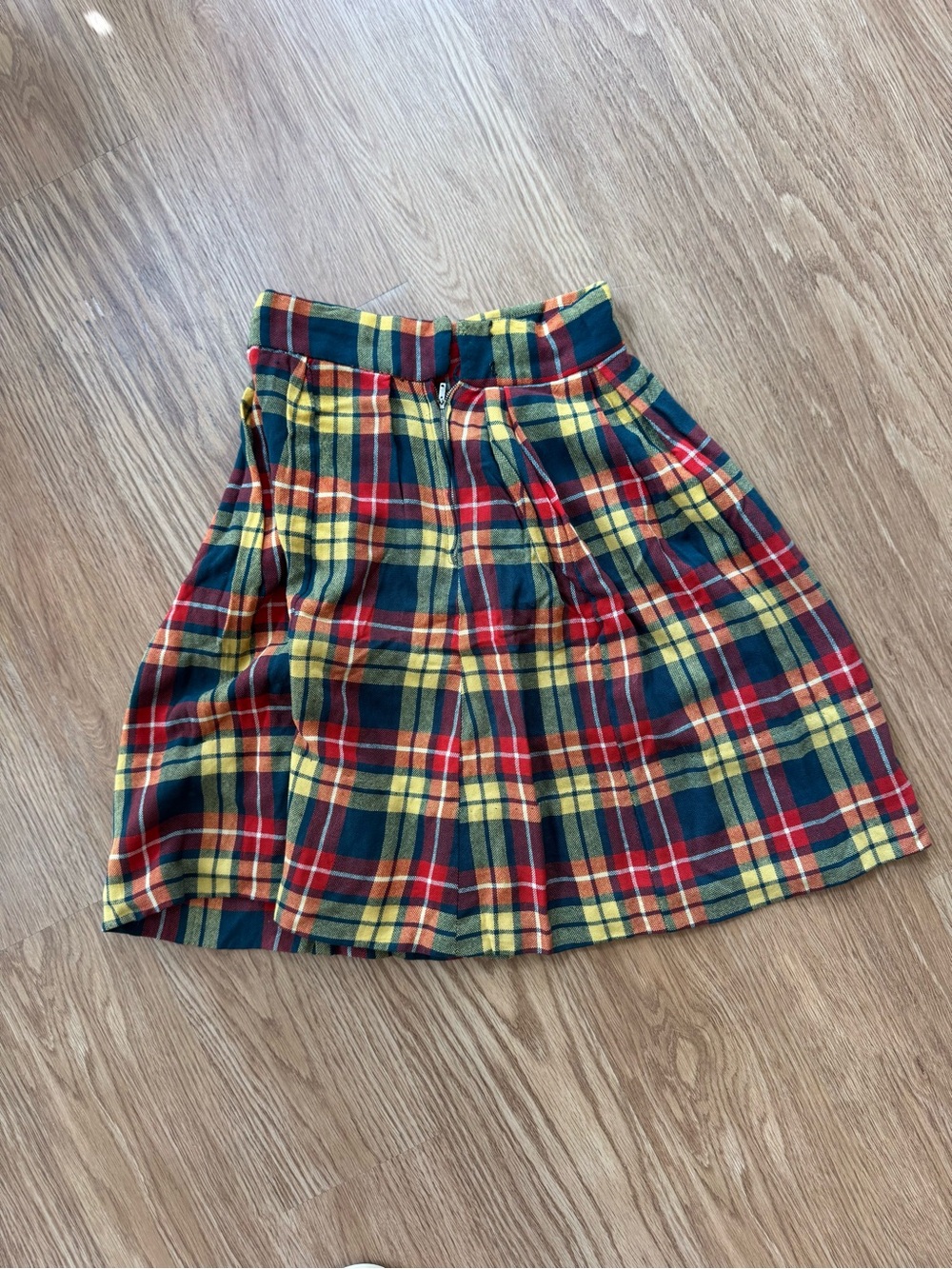 Vintage Plaid Skater Skirt in Red, Yellow & Green